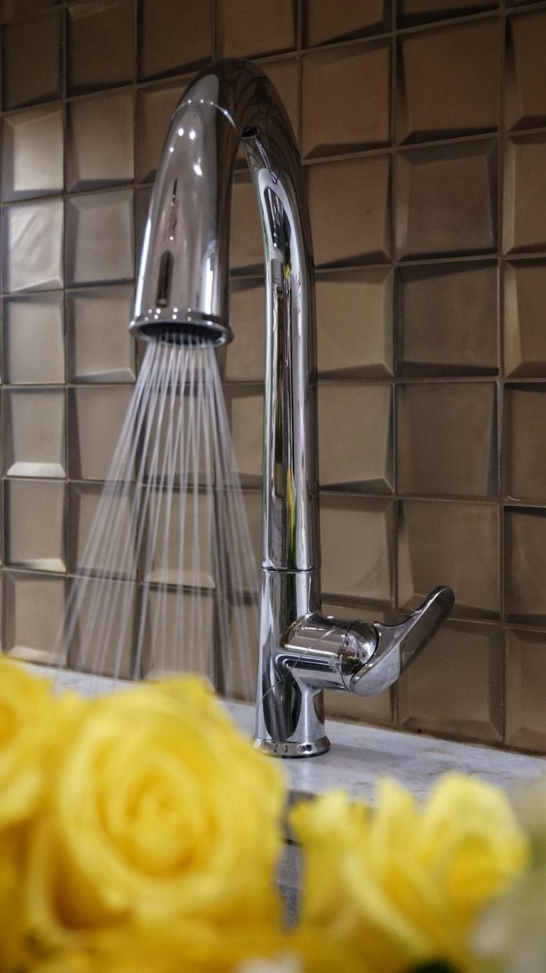 Chrome Kohler Faucet In Front Of Gold Crossville Tile Backsplash In Half Million Dollar Kitchen By Clive Christian X Hgtv Design Star, Donna Moss From Donna Decorates Dallas