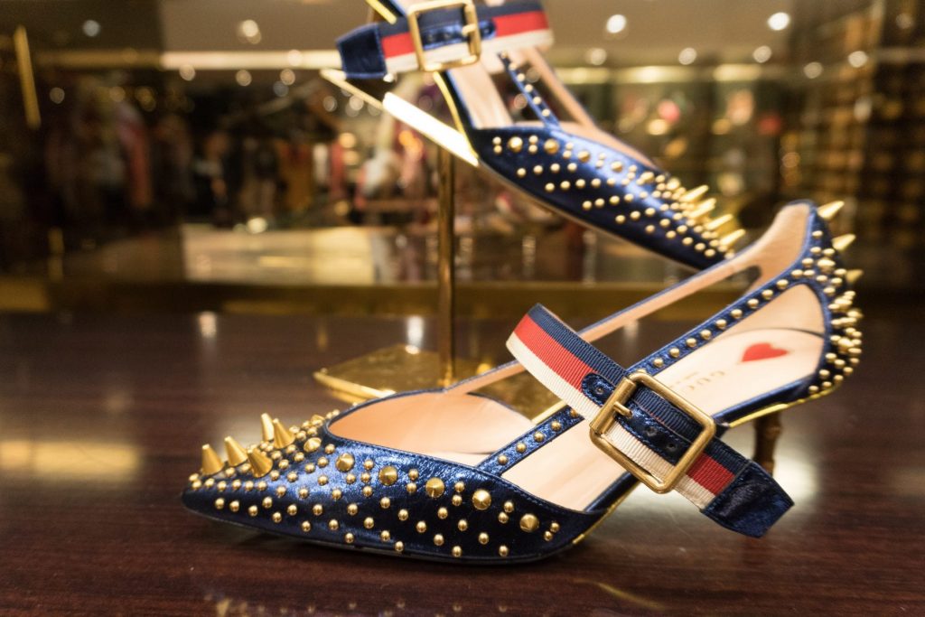 Red White And Blue Gucci Spike Stud Shoes