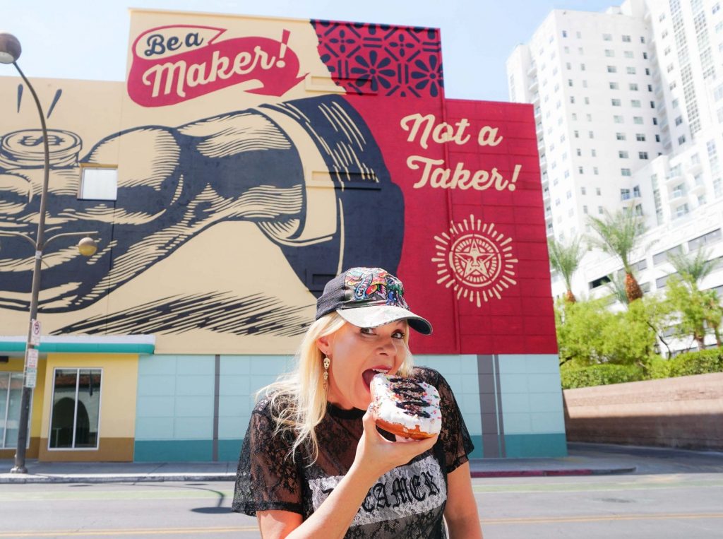 Donut Bar Vegas, Best Donut In Vegas, Best Donut In Las Vegas, Best Donut, Donut Bar, Christi Tasker, Shepard Fairey, Street Art, Wall Art, Downtown Las Vegas